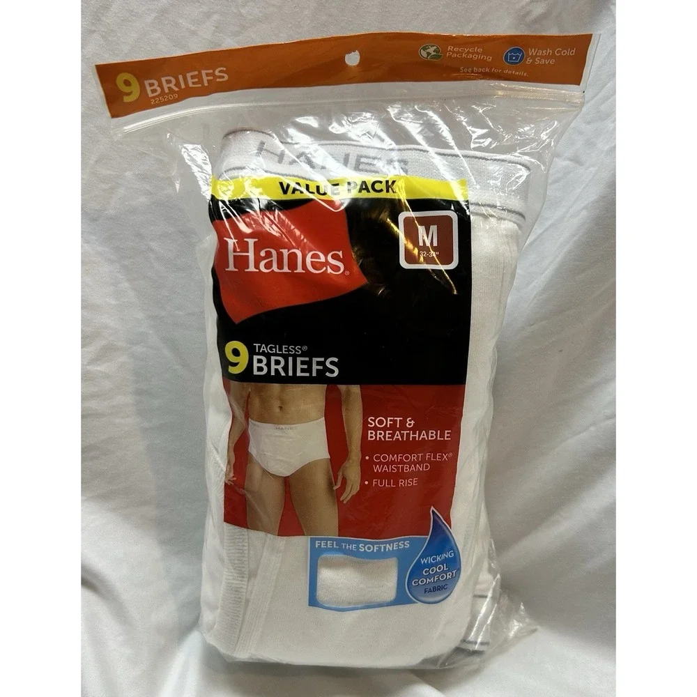 Hanes Mens Briefs Tagless Comfort Flex Waistband Wicking White Medium 9 Pair